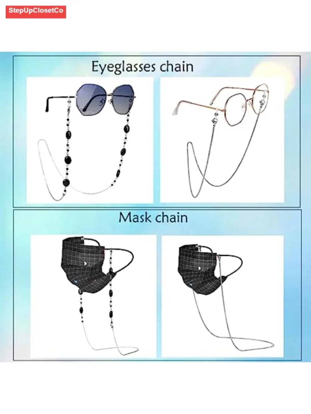 Eyeglass Necklace Chain Stainless Steel for Women Men Reading Glasses Holder